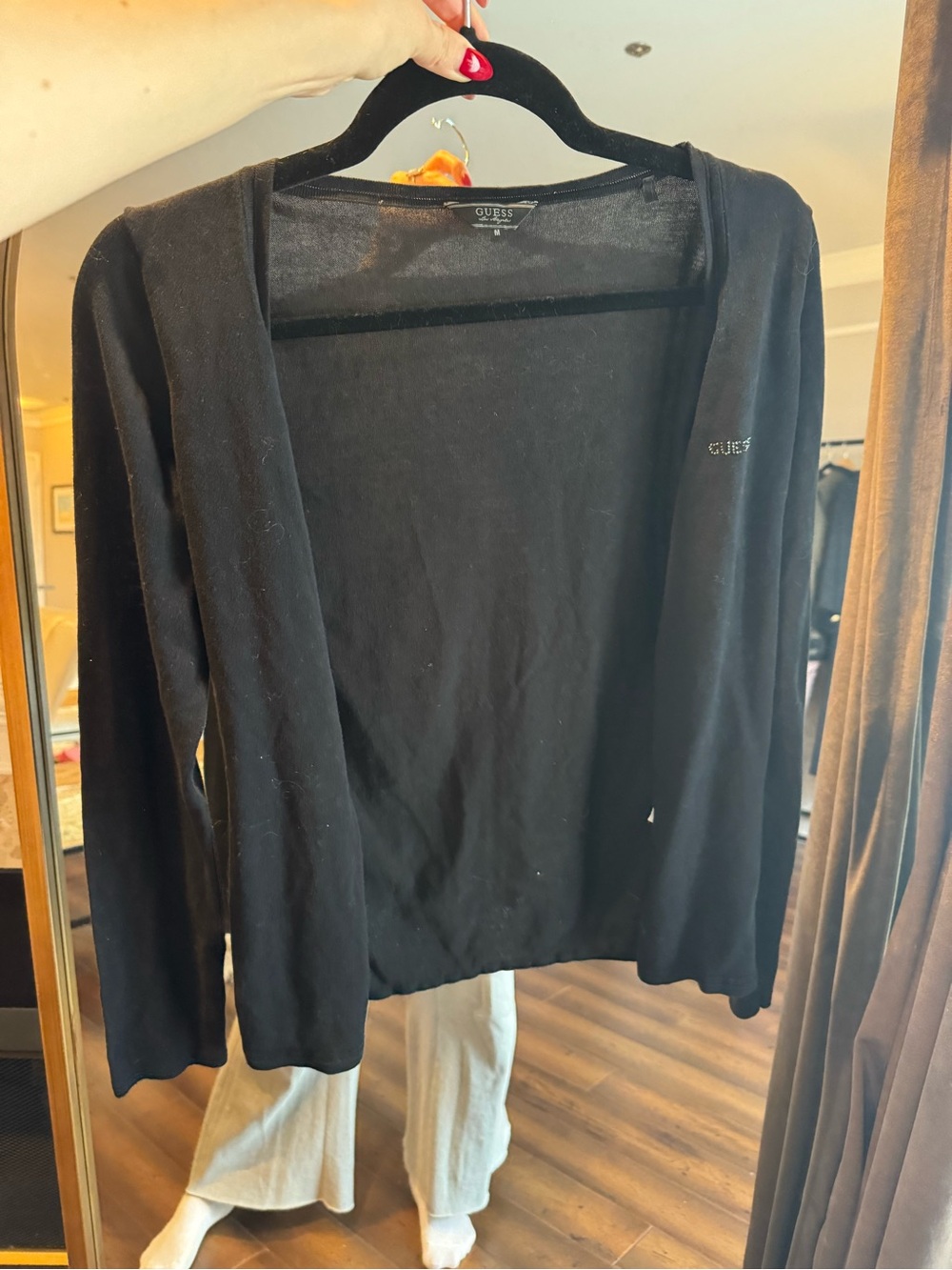GUESS 100% Cotton Black Lightweight Open-Front Cardigan